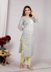 Cotton Kurta Pant Set For Women, Indian Salwar Suit , Stitched Suit Set for Women, Dailywear suit
