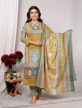 Indian Ethnic Salwar Suit Set, Cotton Kurta Pant Dupatta Set, Straight Line Traditional Pakistani Style Suit