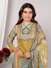 Indian Ethnic Salwar Suit Set, Cotton Kurta Pant Dupatta Set, Straight Line Traditional Pakistani Style Suit