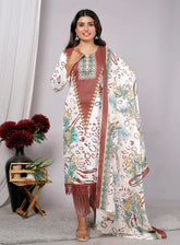 Indian Ethnic Salwar Suit Set, Cotton Kurta Pant Dupatta Set, Straight Line Traditional Pakistani Style Suit