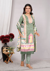 Indian Ethnic Salwar Suit Set, Cotton Kurta Pant Dupatta Set, Straight Line Traditional Pakistani Style Suit