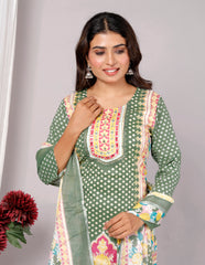 Indian Ethnic Salwar Suit Set, Cotton Kurta Pant Dupatta Set, Straight Line Traditional Pakistani Style Suit