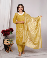 Indian Ethnic Salwar Suit Set, Cotton Kurta with Pant and Dupatta, Three Piece Traditional Set Cotton Suit Set