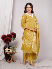 Indian Ethnic Salwar Suit Set, Cotton Kurta with Pant and Dupatta, Three Piece Traditional Set Cotton Suit Set