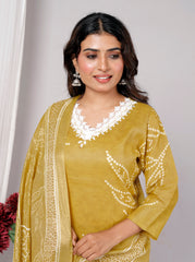 Indian Ethnic Salwar Suit Set, Cotton Kurta with Pant and Dupatta, Three Piece Traditional Set Cotton Suit Set