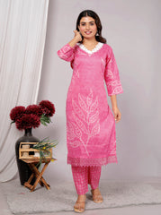 Indian Ethnic Salwar Suit Set, Cotton Kurta with Pant and Dupatta, Three Piece Traditional Set Cotton Suit Set