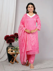 Indian Ethnic Salwar Suit Set, Cotton Kurta with Pant and Dupatta, Three Piece Traditional Set Cotton Suit Set