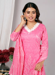 Indian Ethnic Salwar Suit Set, Cotton Kurta with Pant and Dupatta, Three Piece Traditional Set Cotton Suit Set