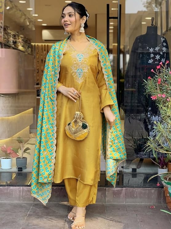Kurta Dupatta Pant Set (Three Piece Set)