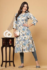Women's Cotton Relaxed Fit A Line Kurta, Indian Kurta for women, Partywear kurta