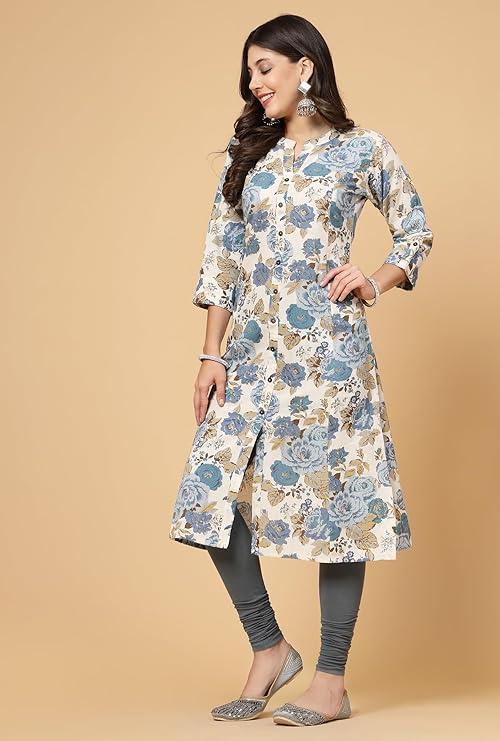 Women's Cotton Relaxed Fit A Line Kurta, Indian Kurta for women, Partywear kurta