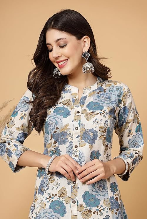 Women's Cotton Relaxed Fit A Line Kurta, Indian Kurta for women, Partywear kurta