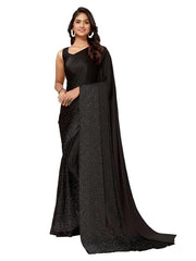 Women's Satin Silk Hot Fixing Stone Work Saree with Unstitched Blouse Prom Dress Sari Ethnicwear Drapper