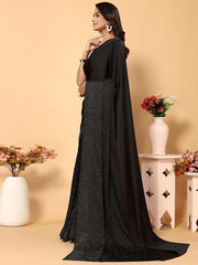 Women's Satin Silk Hot Fixing Stone Work Saree with Unstitched Blouse Prom Dress Sari Ethnicwear Drapper