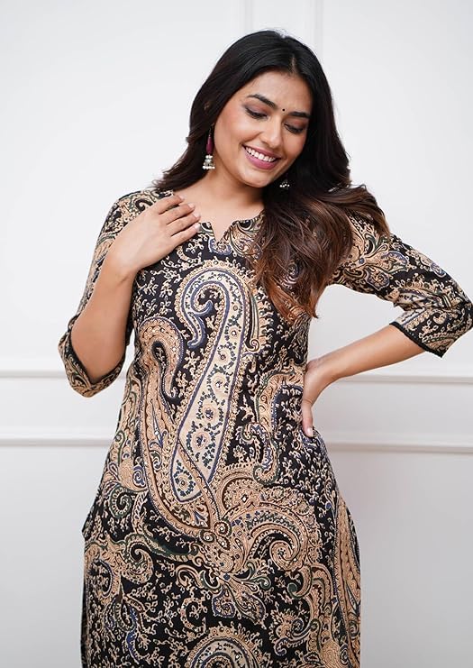 Women Viscose Printed Straight Kurta Pant Set, Indian Salwar Suit , Stitched Suit Set for Women, Dailywear suit