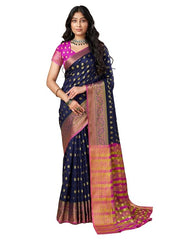 Women's Pure Soft Kanjivaram Silk Saree Banarasi Design Style With Blouse Piece for Wedding