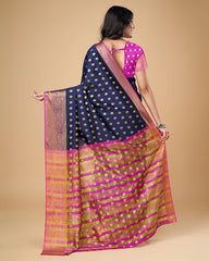 Women's Pure Soft Kanjivaram Silk Saree Banarasi Design Style With Blouse Piece for Wedding