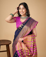 Women's Pure Soft Kanjivaram Silk Saree Banarasi Design Style With Blouse Piece for Wedding