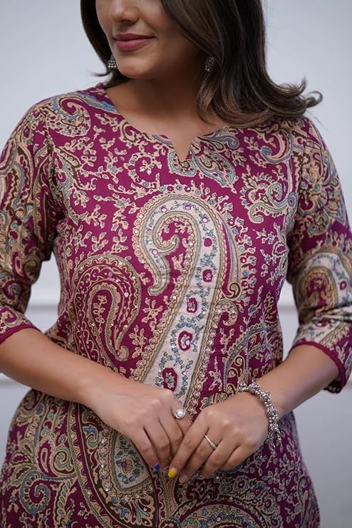 Women Viscose Printed Straight Kurta Pant Set, Indian Salwar Suit , Stitched Suit Set for Women, Dailywear suit