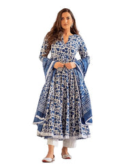 Women's Handblock Printed Anarkali Kurta with Dupatta , Stitched Suit Set for Women, Partywear suit
