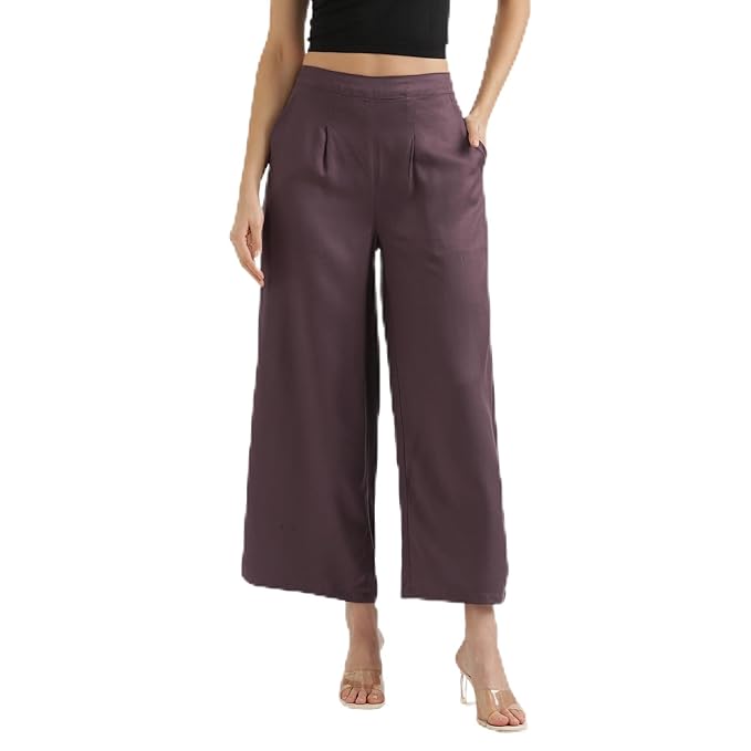 Palazzo Pants for Women, Viscose Fabric, Regular Fit, Mid Rise, Deep Pockets