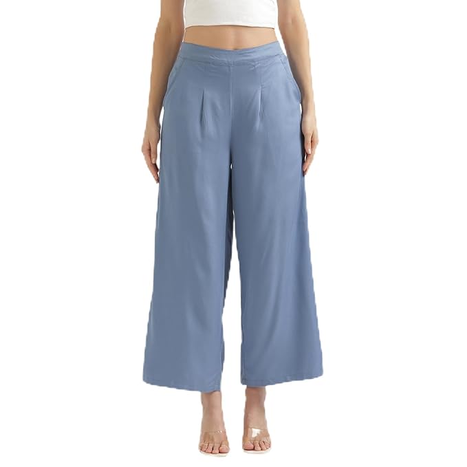 Palazzo Pants for Women, Viscose Fabric, Regular Fit, Mid Rise, Deep Pockets