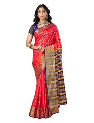 Women's Pure Soft Kanjivaram Silk Saree Banarasi Design Style With Blouse Piece for Wedding