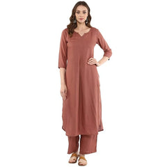 Rayon Solid Straight Brown Kurta Set for Women with Palazzo Designer Kurta Pant Womenwear