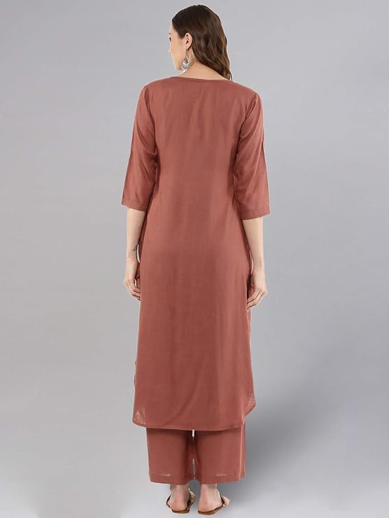 Rayon Solid Straight Brown Kurta Set for Women with Palazzo Designer Kurta Pant Womenwear