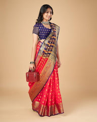 Women's Pure Soft Kanjivaram Silk Saree Banarasi Design Style With Blouse Piece for Wedding
