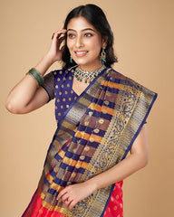 Women's Pure Soft Kanjivaram Silk Saree Banarasi Design Style With Blouse Piece for Wedding