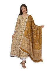Women's Handblock Printed Anarkali Kurta with Dupatta , Stitched Suit Set for Women, Partywear suit