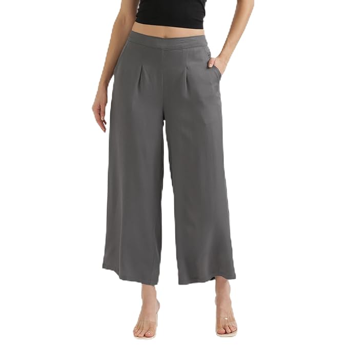 Palazzo Pants for Women, Viscose Fabric, Regular Fit, Mid Rise, Deep Pockets