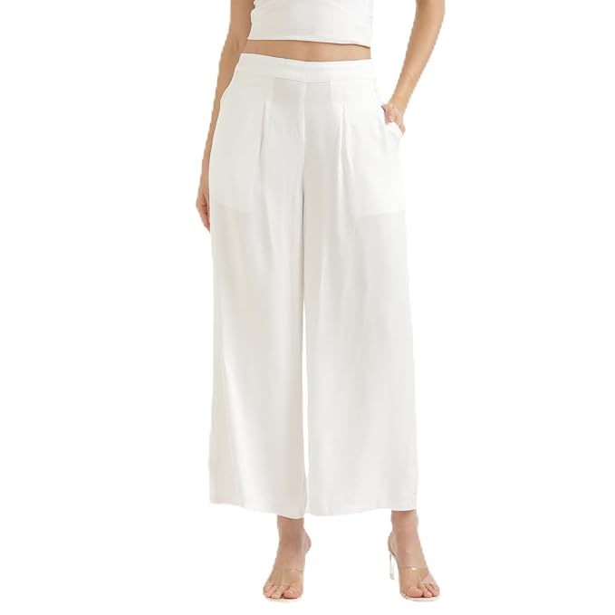 Palazzo Pants for Women, Viscose Fabric, Regular Fit, Mid Rise, Deep Pockets