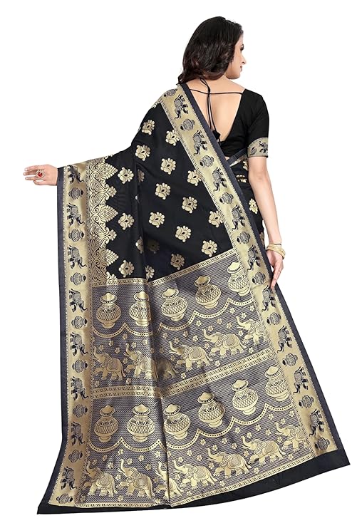 Women's Pure Soft Kanjivaram Silk Saree Banarasi Design Style With Blouse Piece for Wedding