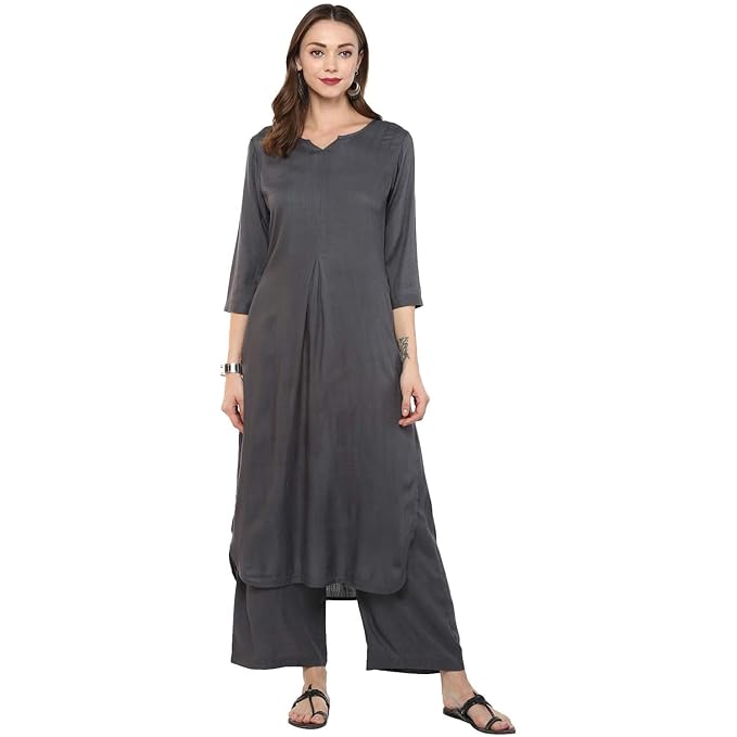 Rayon Solid Straight Brown Kurta Set for Women with Palazzo Designer Kurta Pant Womenwear