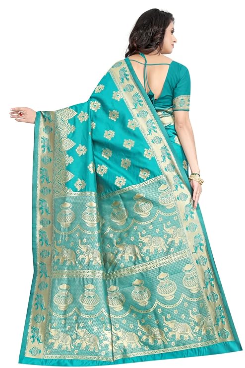 Women's Pure Soft Kanjivaram Silk Saree Banarasi Design Style With Blouse Piece for Wedding