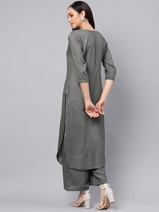 Rayon Solid Straight Brown Kurta Set for Women with Palazzo Designer Kurta Pant Womenwear