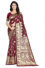 Women's Pure Soft Kanjivaram Silk Saree Banarasi Design Style With Blouse Piece for Wedding