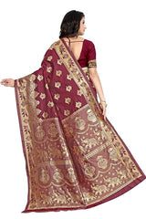 Women's Pure Soft Kanjivaram Silk Saree Banarasi Design Style With Blouse Piece for Wedding