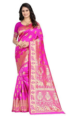 Women's Pure Soft Kanjivaram Silk Saree Banarasi Design Style With Blouse Piece for Wedding
