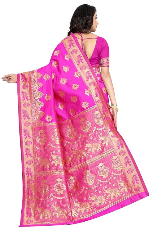 Women's Pure Soft Kanjivaram Silk Saree Banarasi Design Style With Blouse Piece for Wedding