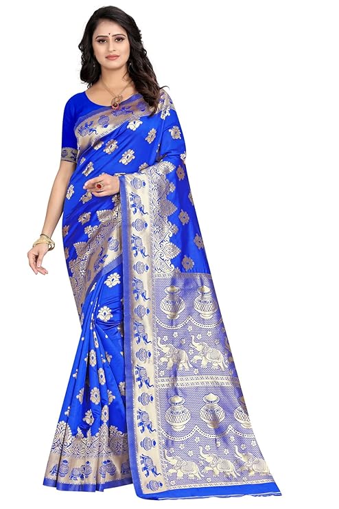 Women's Pure Soft Kanjivaram Silk Saree Banarasi Design Style With Blouse Piece for Wedding