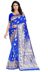 Women's Pure Soft Kanjivaram Silk Saree Banarasi Design Style With Blouse Piece for Wedding