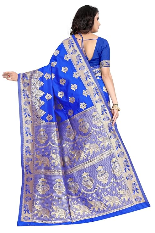 Women's Pure Soft Kanjivaram Silk Saree Banarasi Design Style With Blouse Piece for Wedding