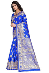 Women's Pure Soft Kanjivaram Silk Saree Banarasi Design Style With Blouse Piece for Wedding