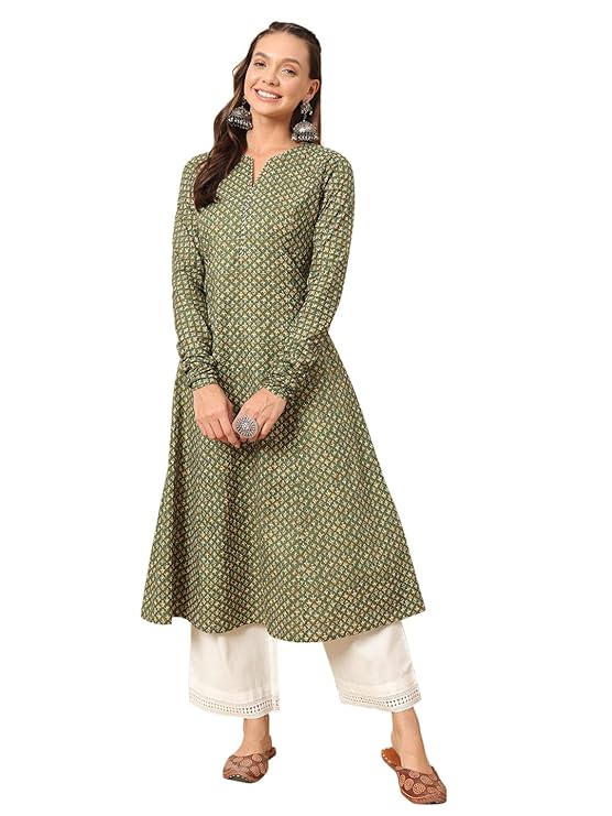 Womens Cotton Regular Fit Floral Printed A-Line Kurta, Indian Kurta for women, Partywear kurta
