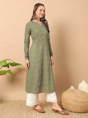 Womens Cotton Regular Fit Floral Printed A-Line Kurta, Indian Kurta for women, Partywear kurta