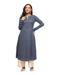 Womens Cotton Regular Fit Floral Printed A-Line Kurta, Indian Kurta for women, Partywear kurta