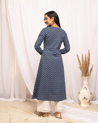 Womens Cotton Regular Fit Floral Printed A-Line Kurta, Indian Kurta for women, Partywear kurta